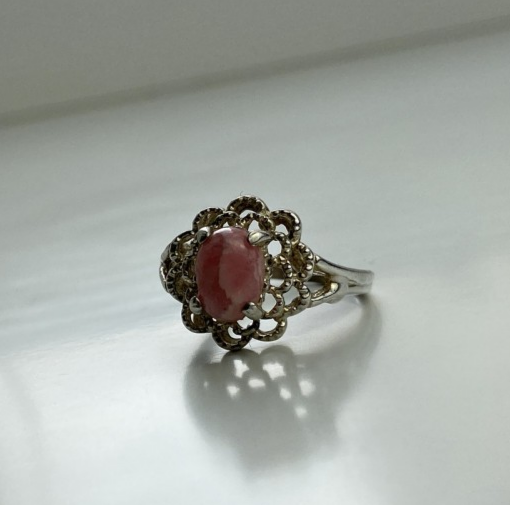925 Sterling Silver Pink Agate Ring Size 6