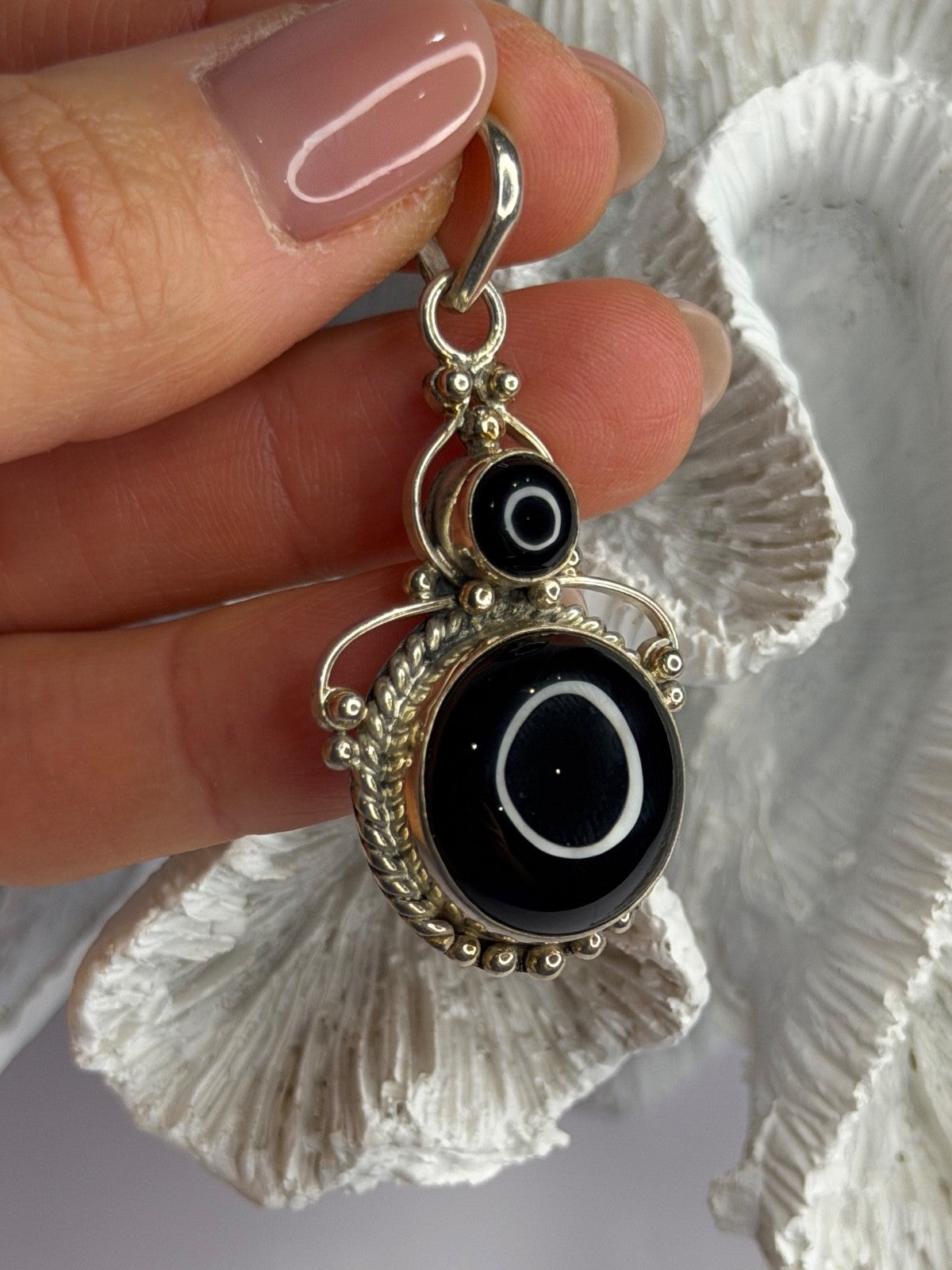 Vintage 925 Sterling Silver Agate Pendant Length 2 in