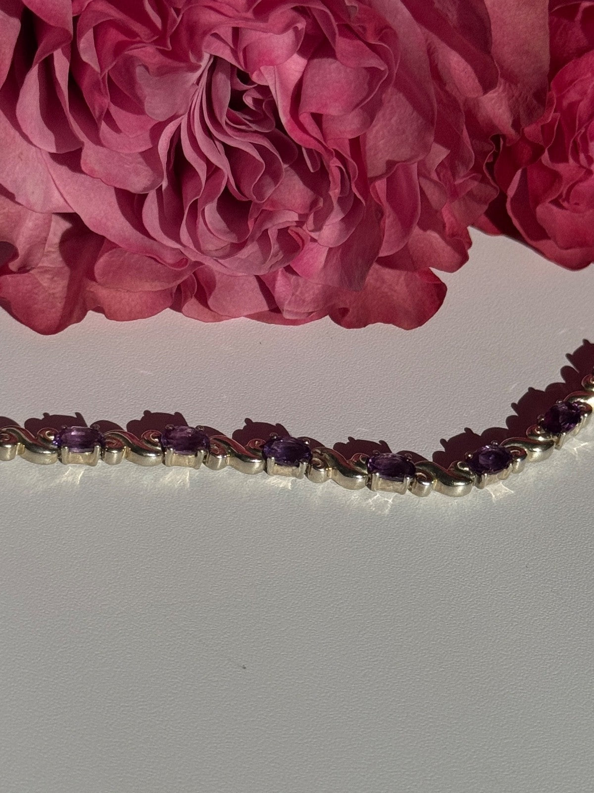 925 Sterling Silver Amethyst Bracelet 7.5 Inch