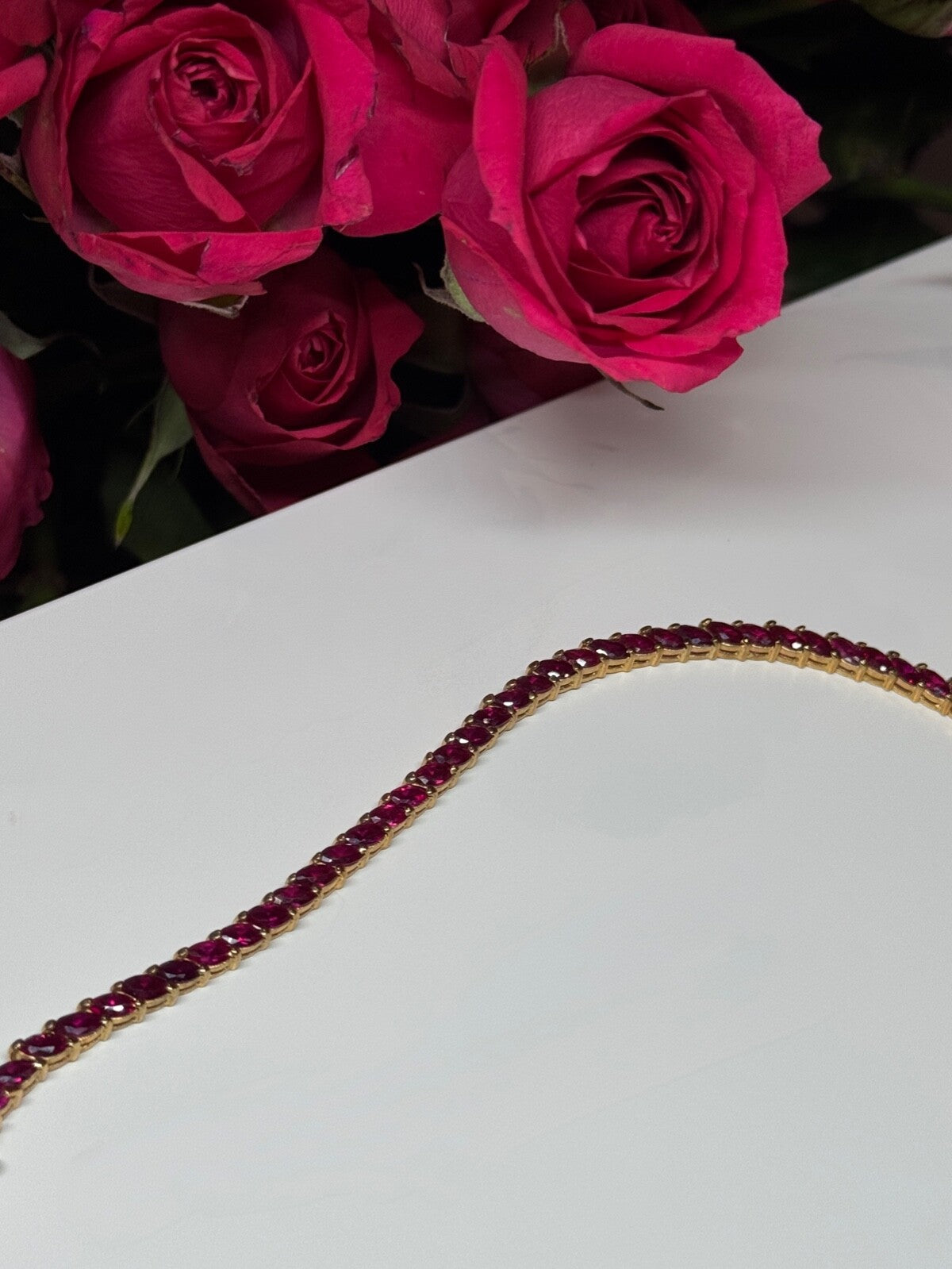 925 Sterling Silver Gold Plated Ruby Bracelet Length 7.5