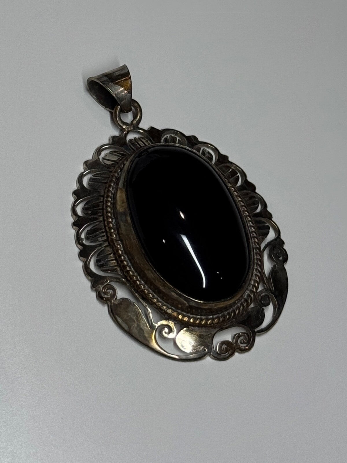 Vintage 925 Sterling Silver Black Onyx Pendant Length 2 Inch