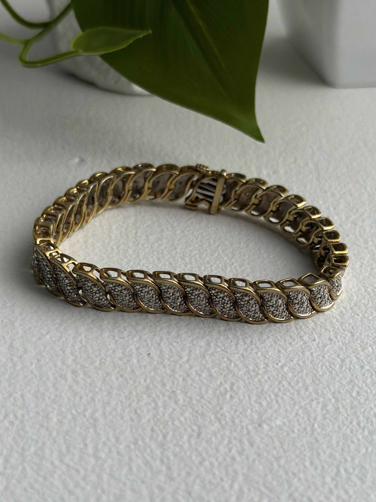 925 Sterling Silver Gold Tone Diamond Tennis Bracelet 7
