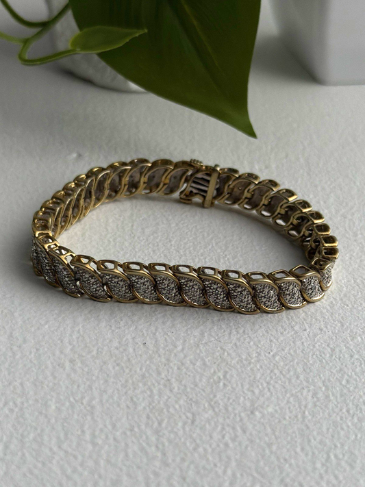 925 Sterling Silver Gold Tone Diamond Tennis Bracelet 7