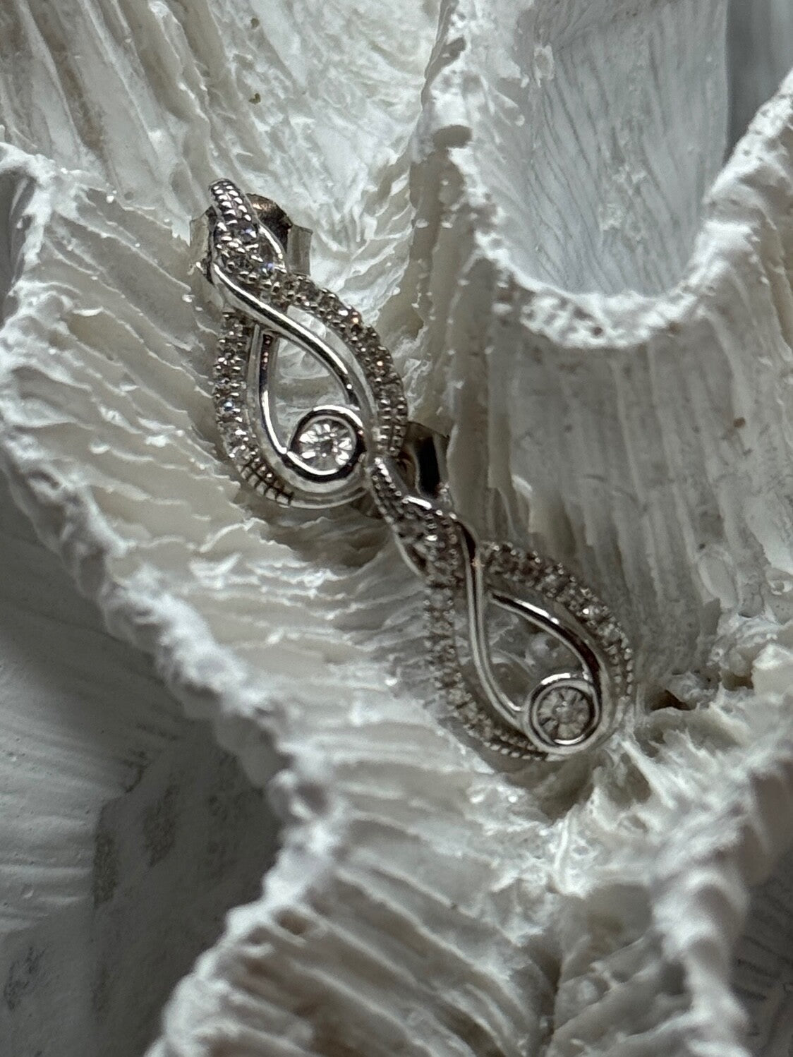 Interwoven 925 Sterling Silver White Topaz Earrings Length 0.6 in