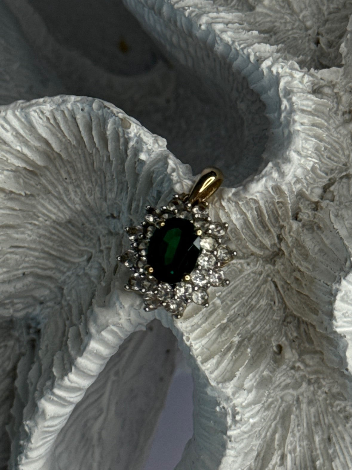 925 Sterling Silver Gold Plated Emerald & Beryl Pendant Length 0.80 Inch