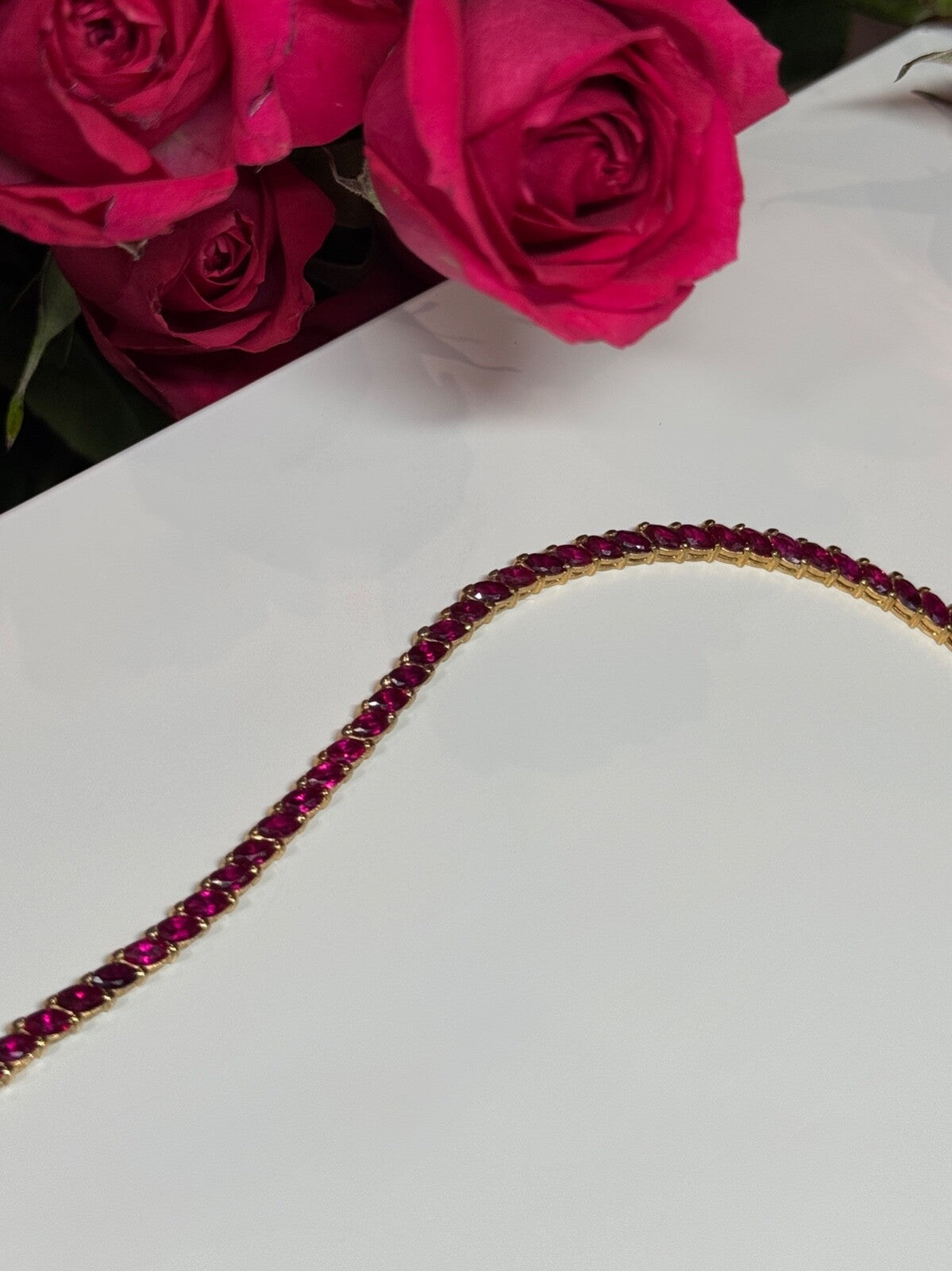 925 Sterling Silver Gold Plated Ruby Bracelet Length 7.5