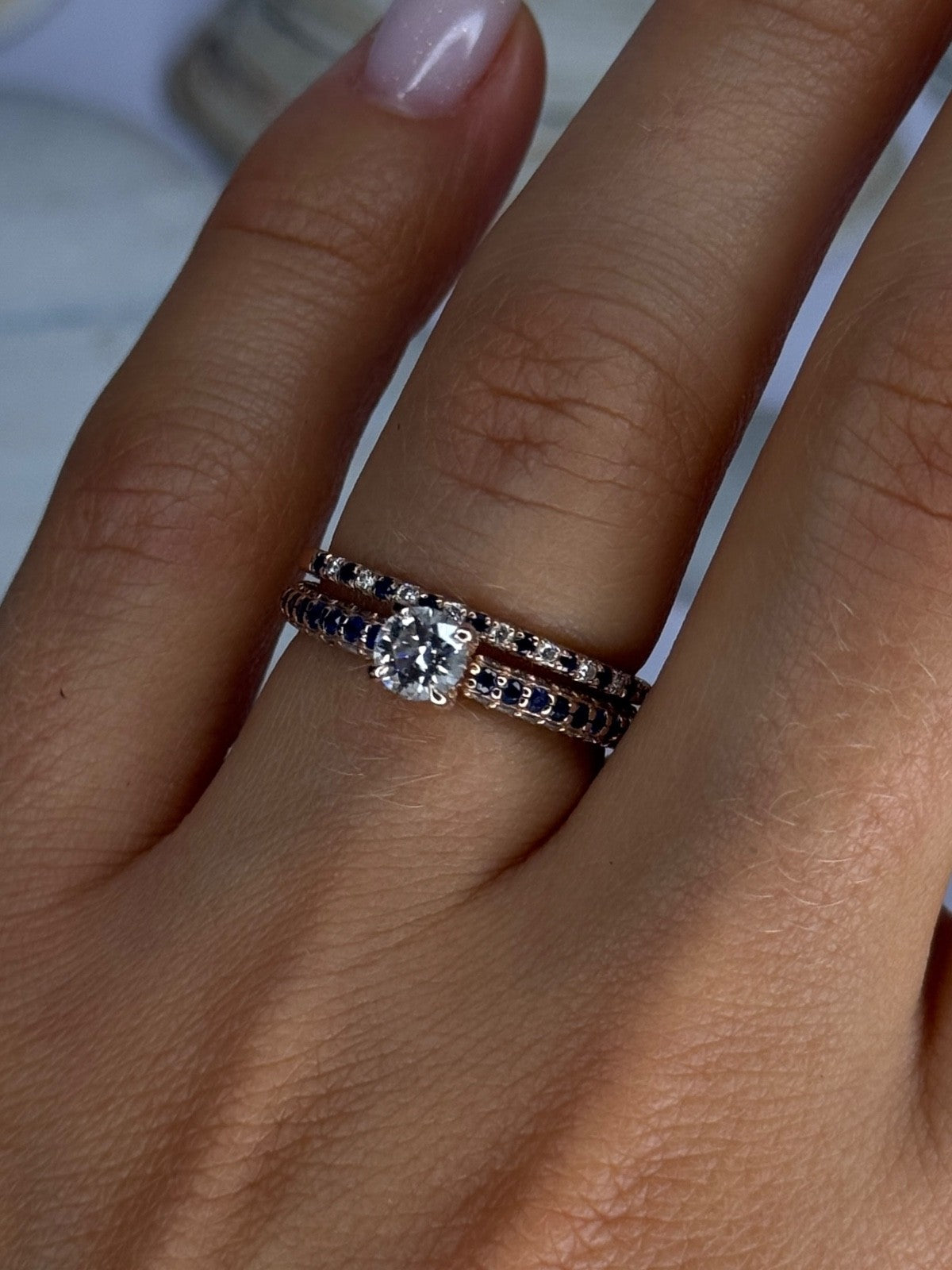 14K Rose Gold Sapphire & Diamond Set of Rings Size 7