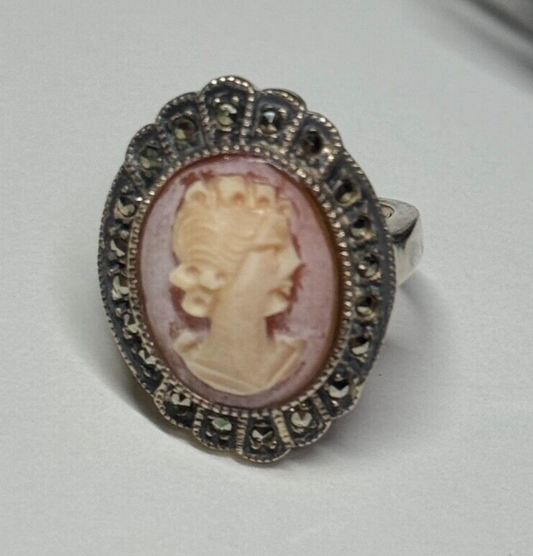 Vintage Cameo 925 Sterling Silver Ring Size 5