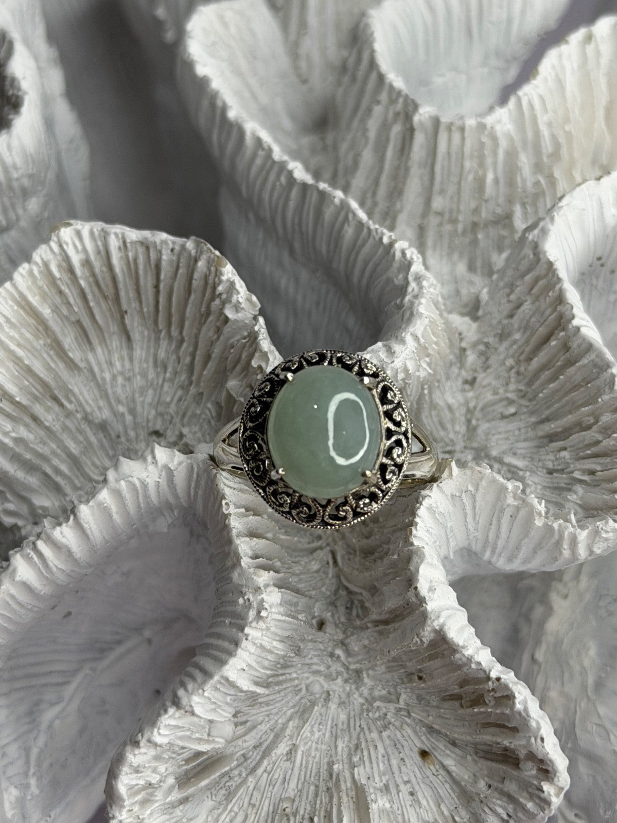 925 Sterling Silver Jadeite Ring Size 9