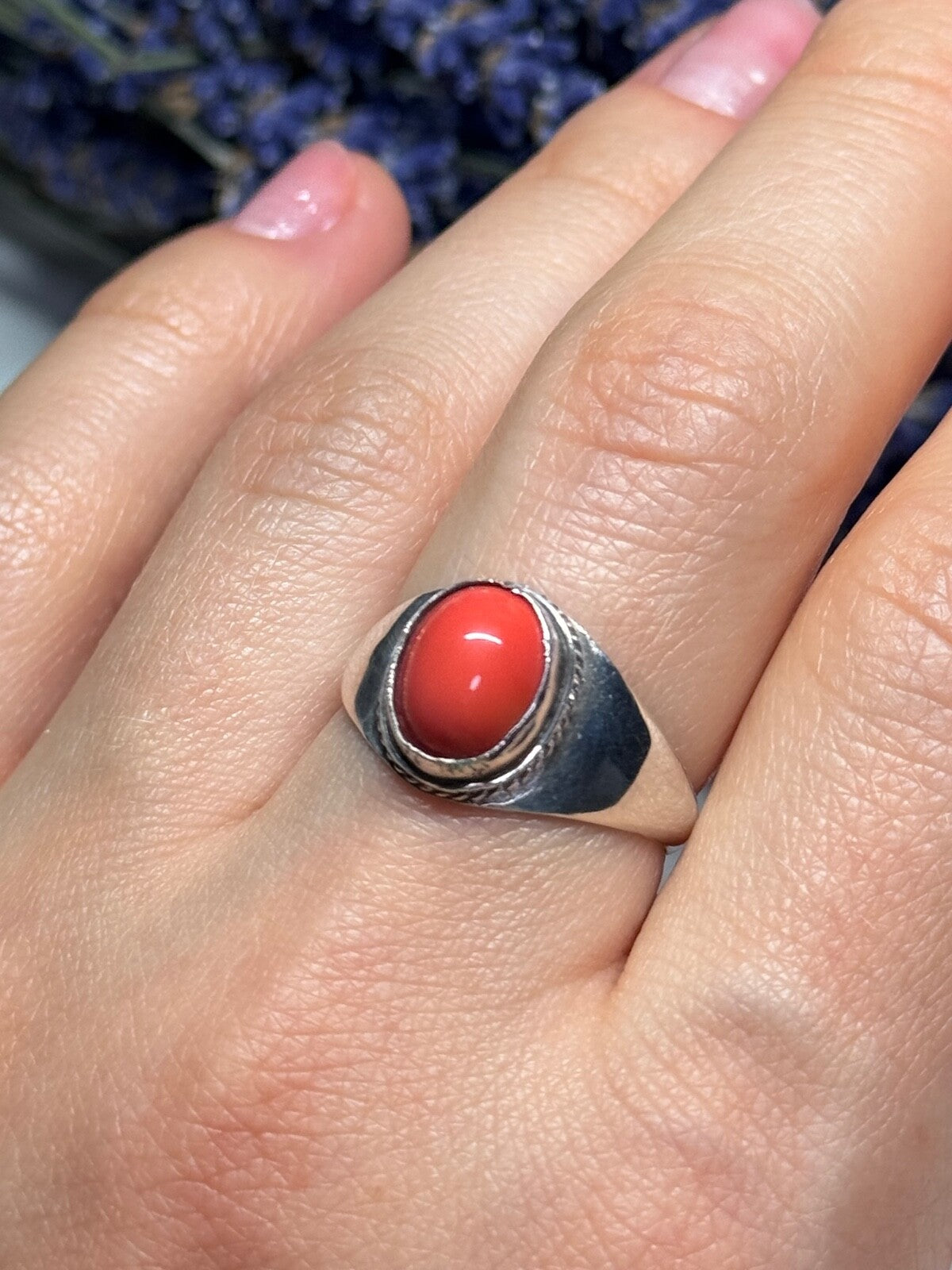 925 Sterling Silver Agate Ring Size 8.5
