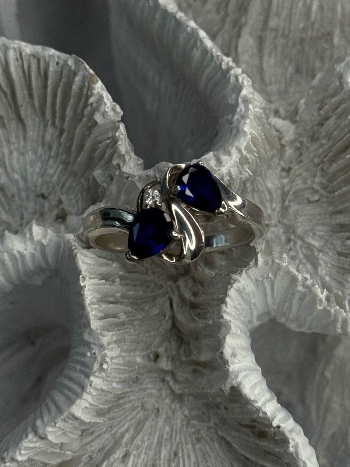 925 Sterling Silver Sapphire & Cz Ring Size 9