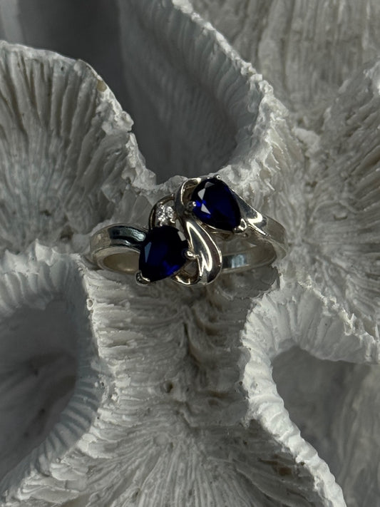 925 Sterling Silver Sapphire & Cz Ring Size 9