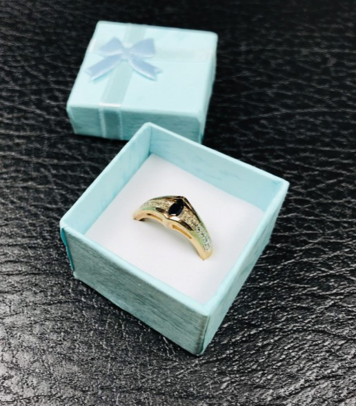 925 Sterling Silver Gold Plated Dark Blue Spinel Ring Size 8