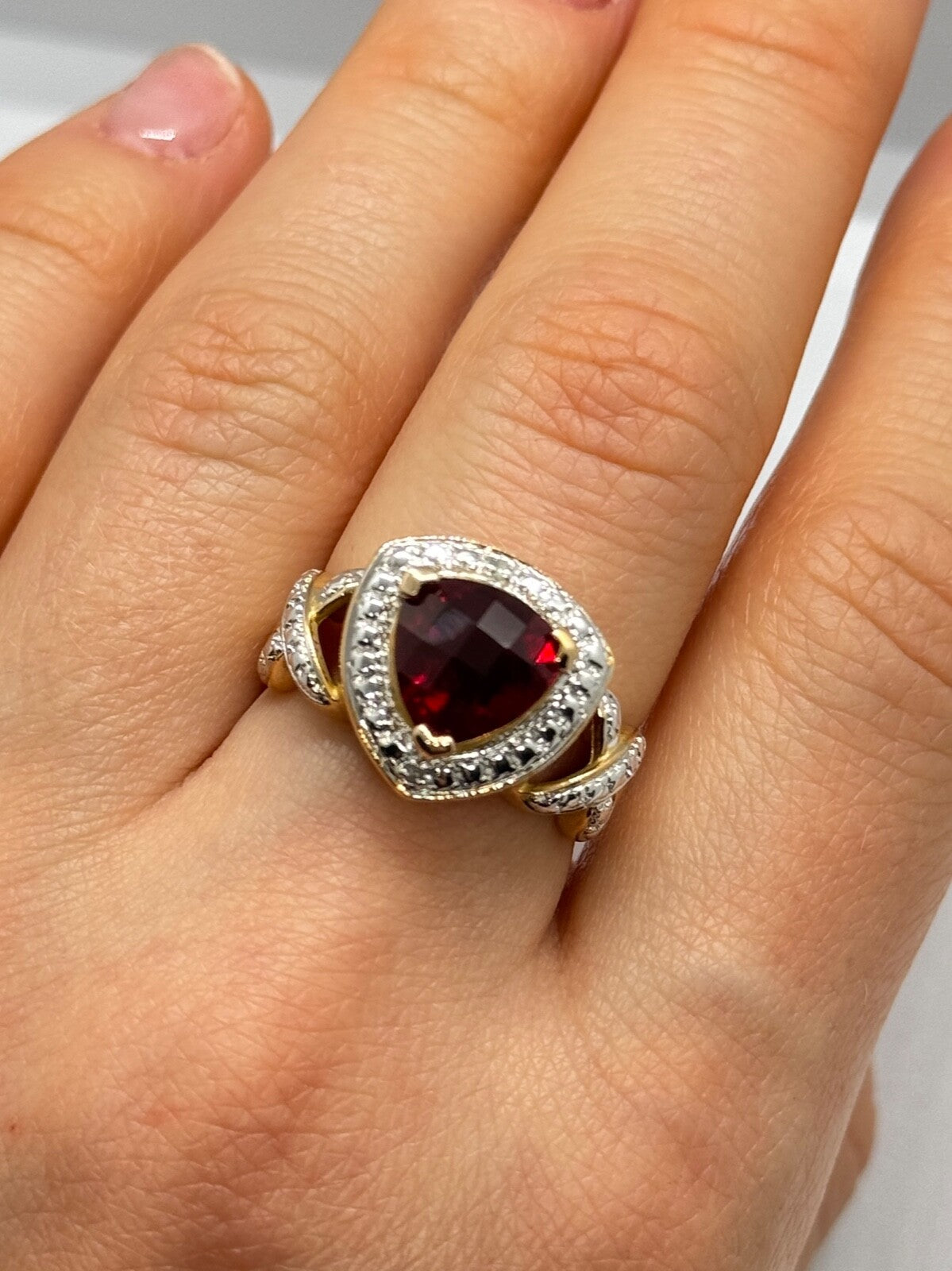 925 Sterling Silver Gold Plated Spinel Ring Size 7