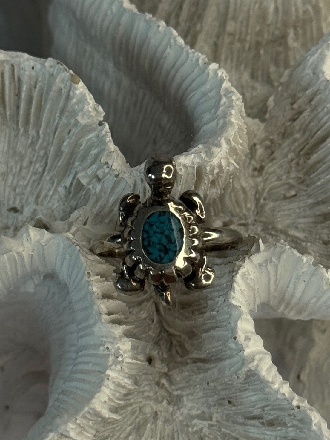 925 Sterling Silver Turtle Turquoise Ring Size 6.5
