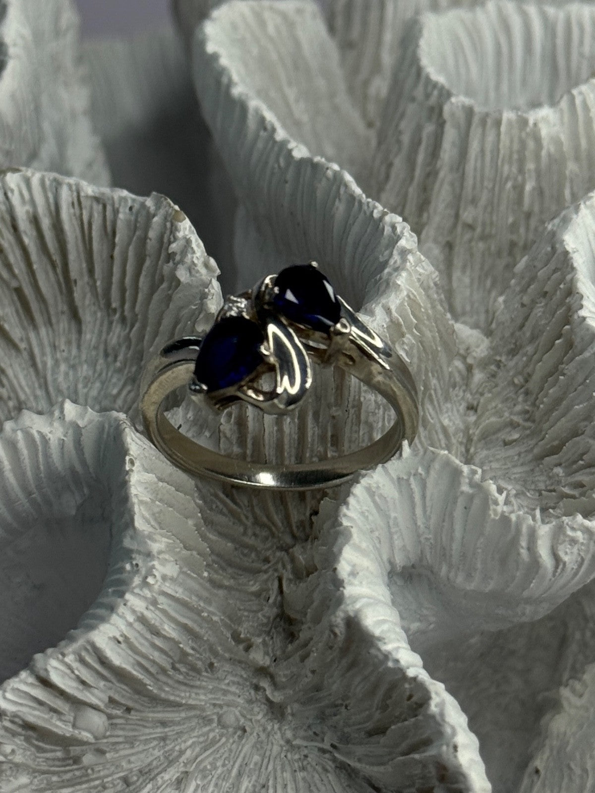 925 Sterling Silver Sapphire & Cz Ring Size 9