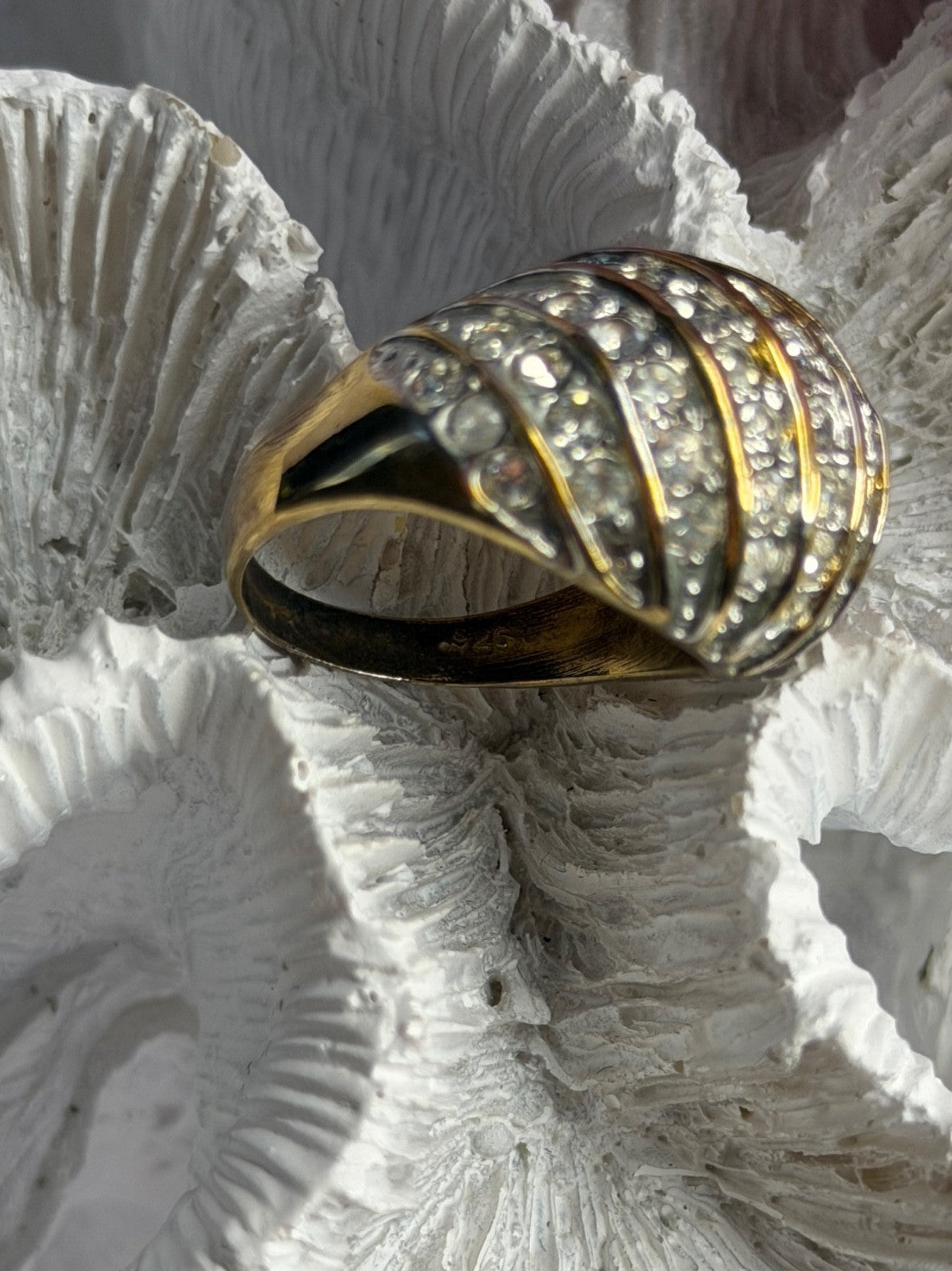 925 Sterling Silver Gold Plated Cz Ring Size 8