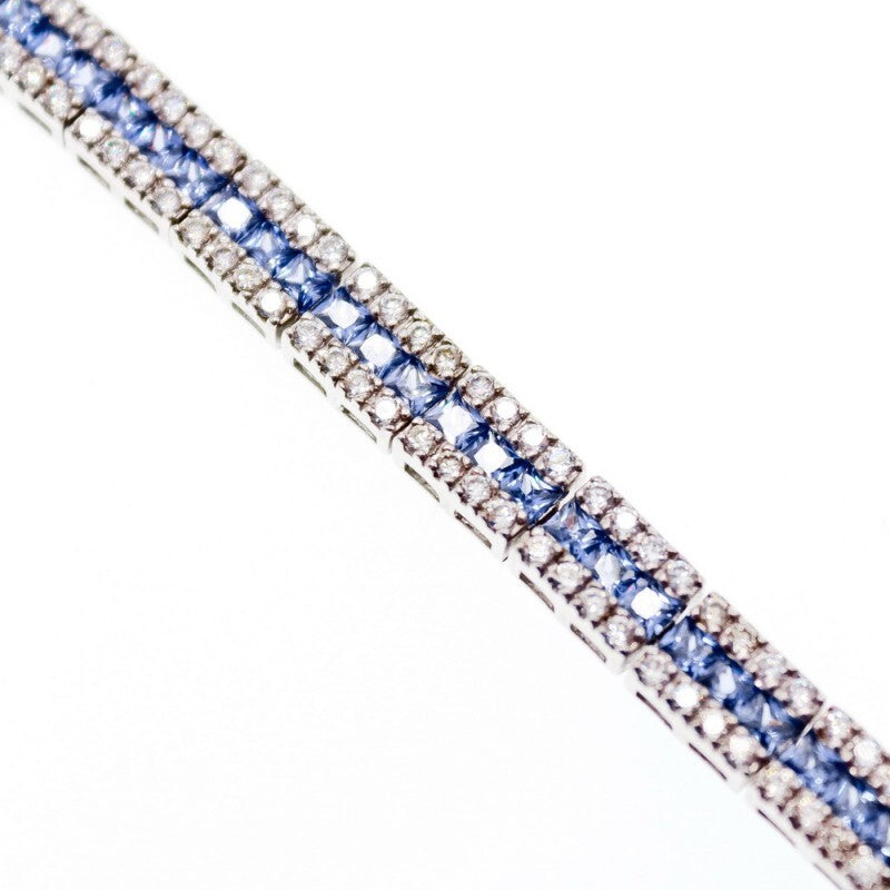 925 Sterling Silver Tanzanite & CZ Bracelet Size 7.5 IN