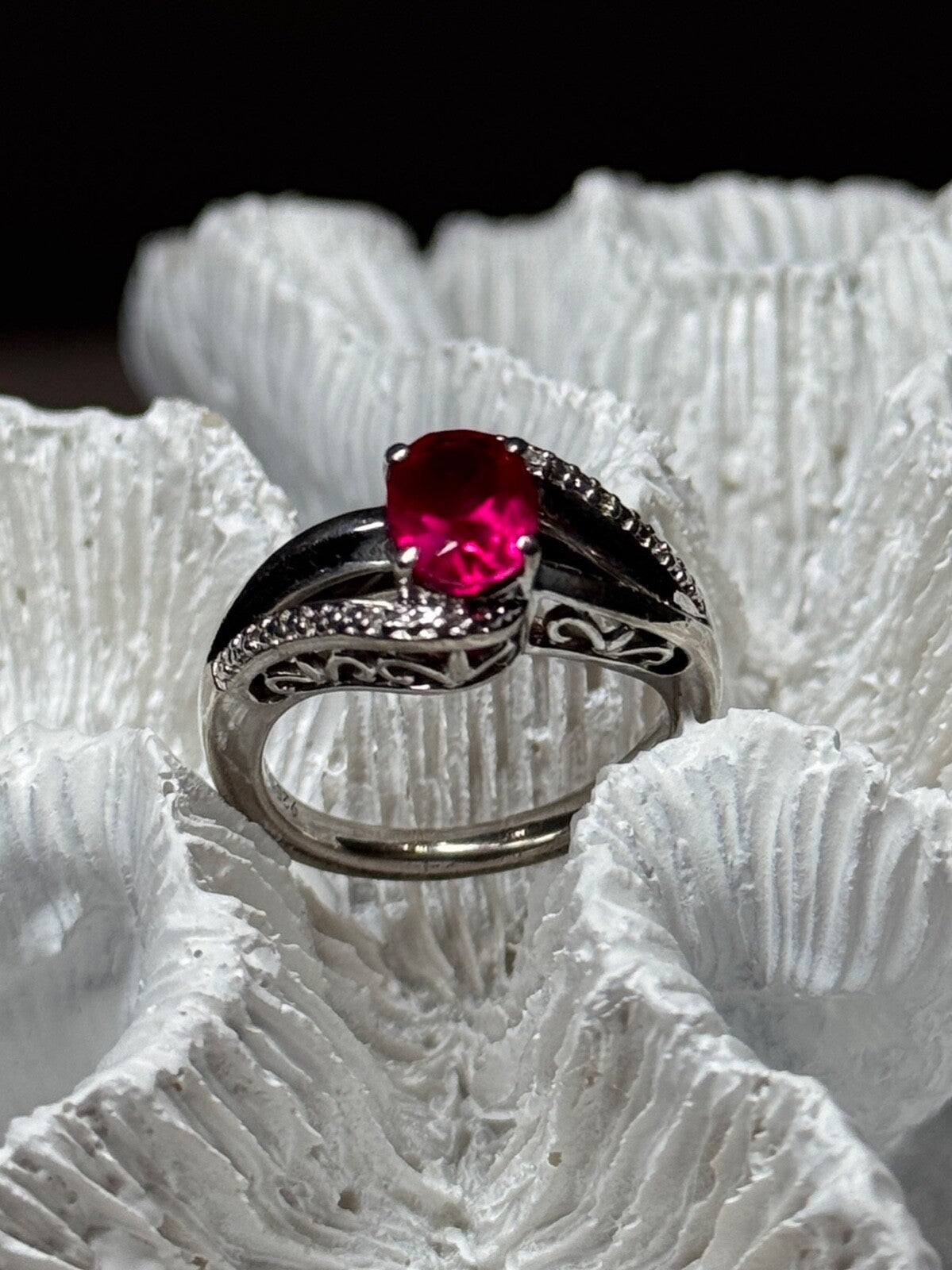925 Sterling Silver Ruby Ring Size 6