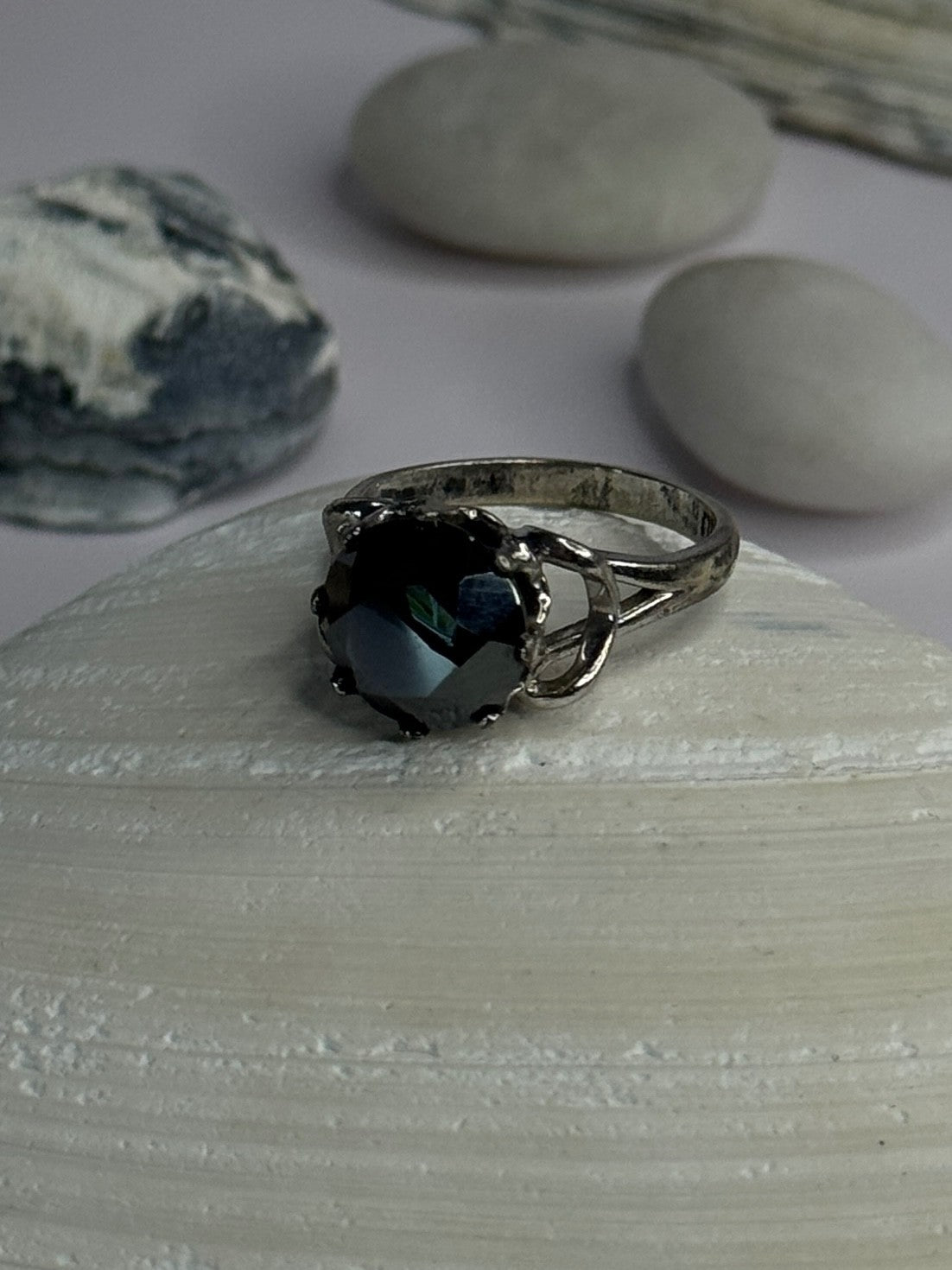 Vintage 925 Sterling Silver Hematite Ring Size 6