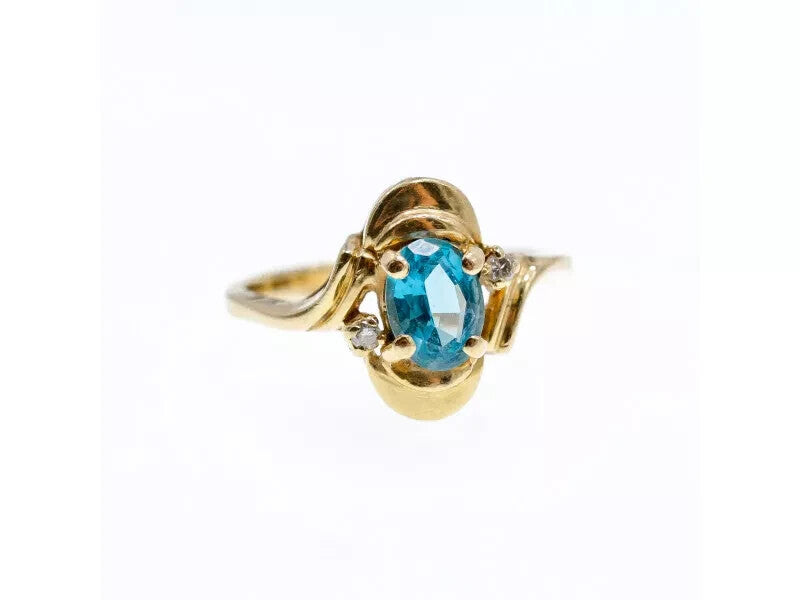 14K Yellow Gold Topaz & Diamonds Ring Size 7.25