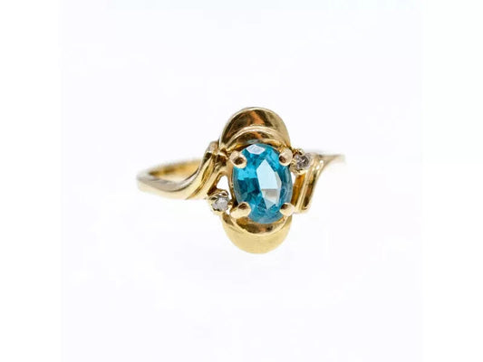 14K Yellow Gold Topaz & Diamonds Ring Size 7.25
