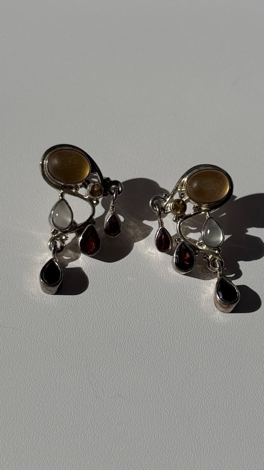 Vintage 925 Sterling Silver Multi Color Gemstones Earrings