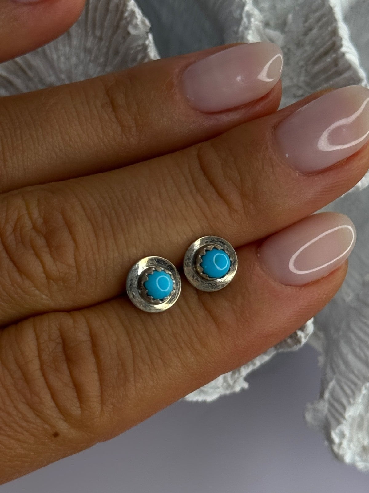 925 Sterling Silver Turquoise Stud Earrings Length 0.30 Inch