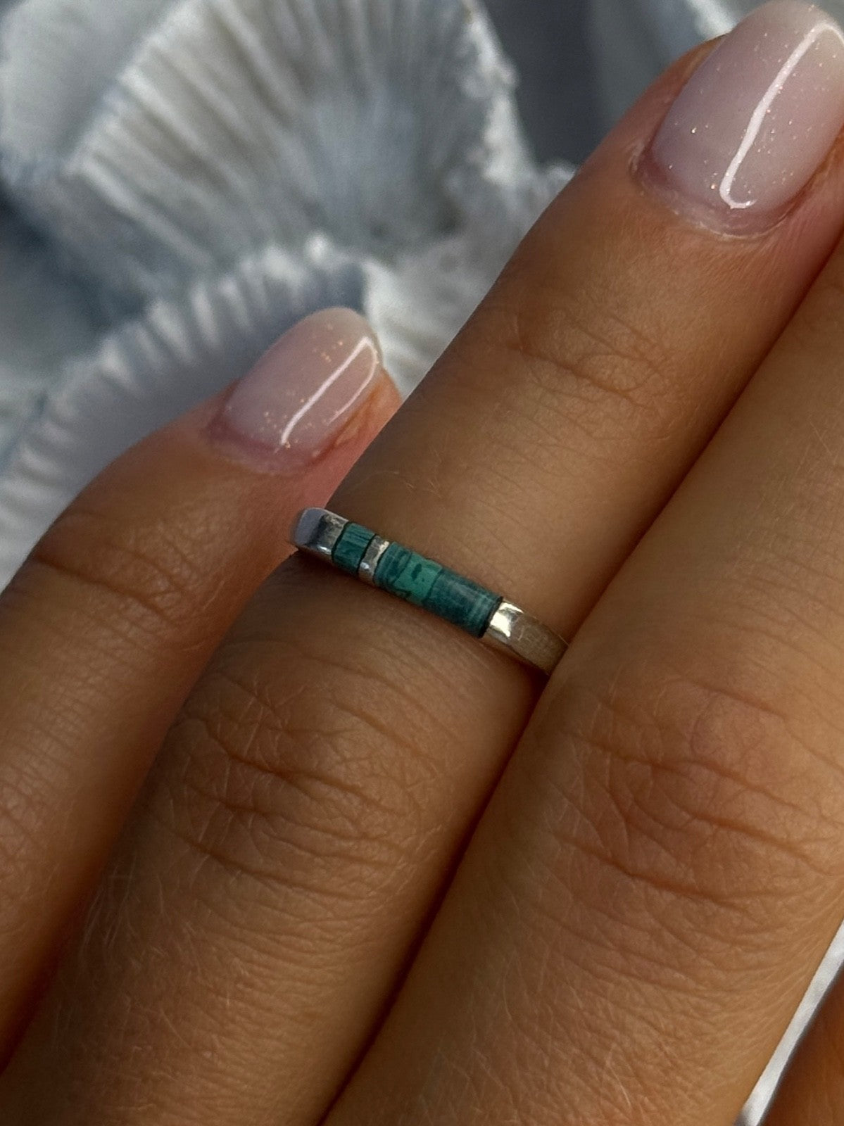 925 Sterling Silver Malachite Ring Size 5