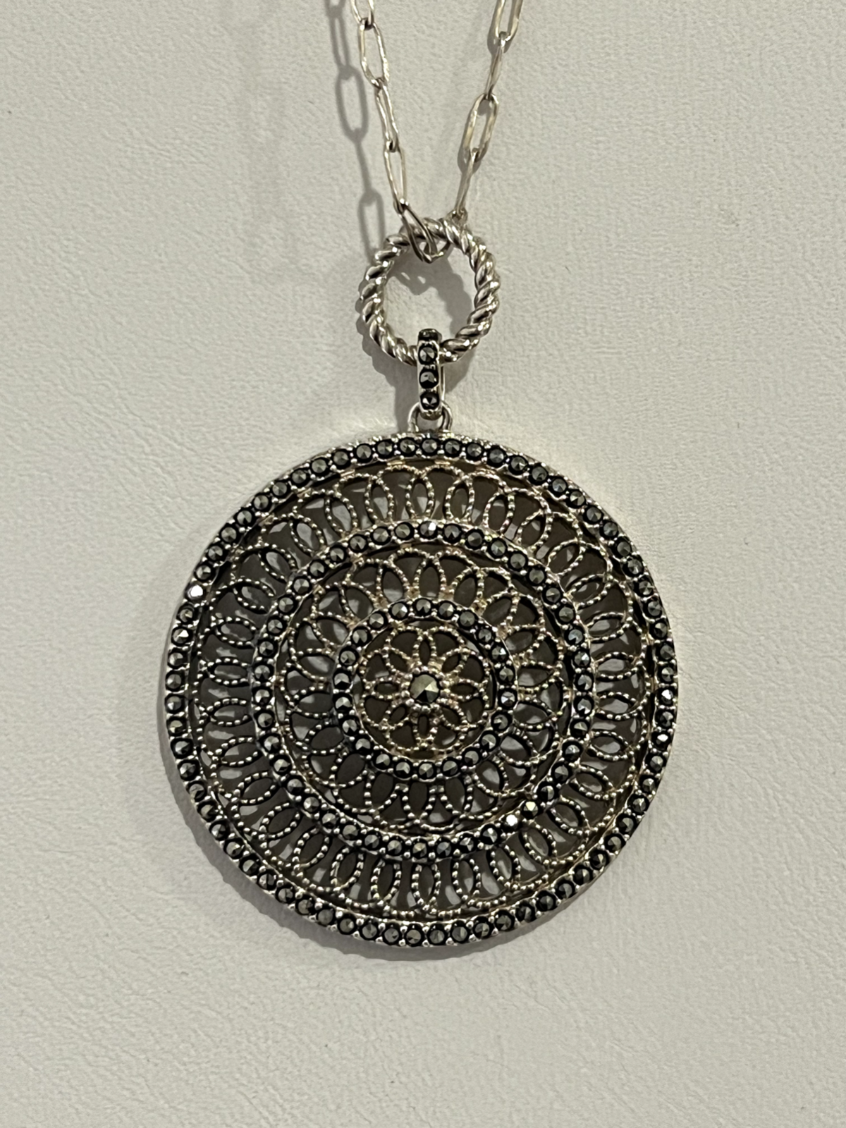 925 Sterling Silver Marcasite Necklace