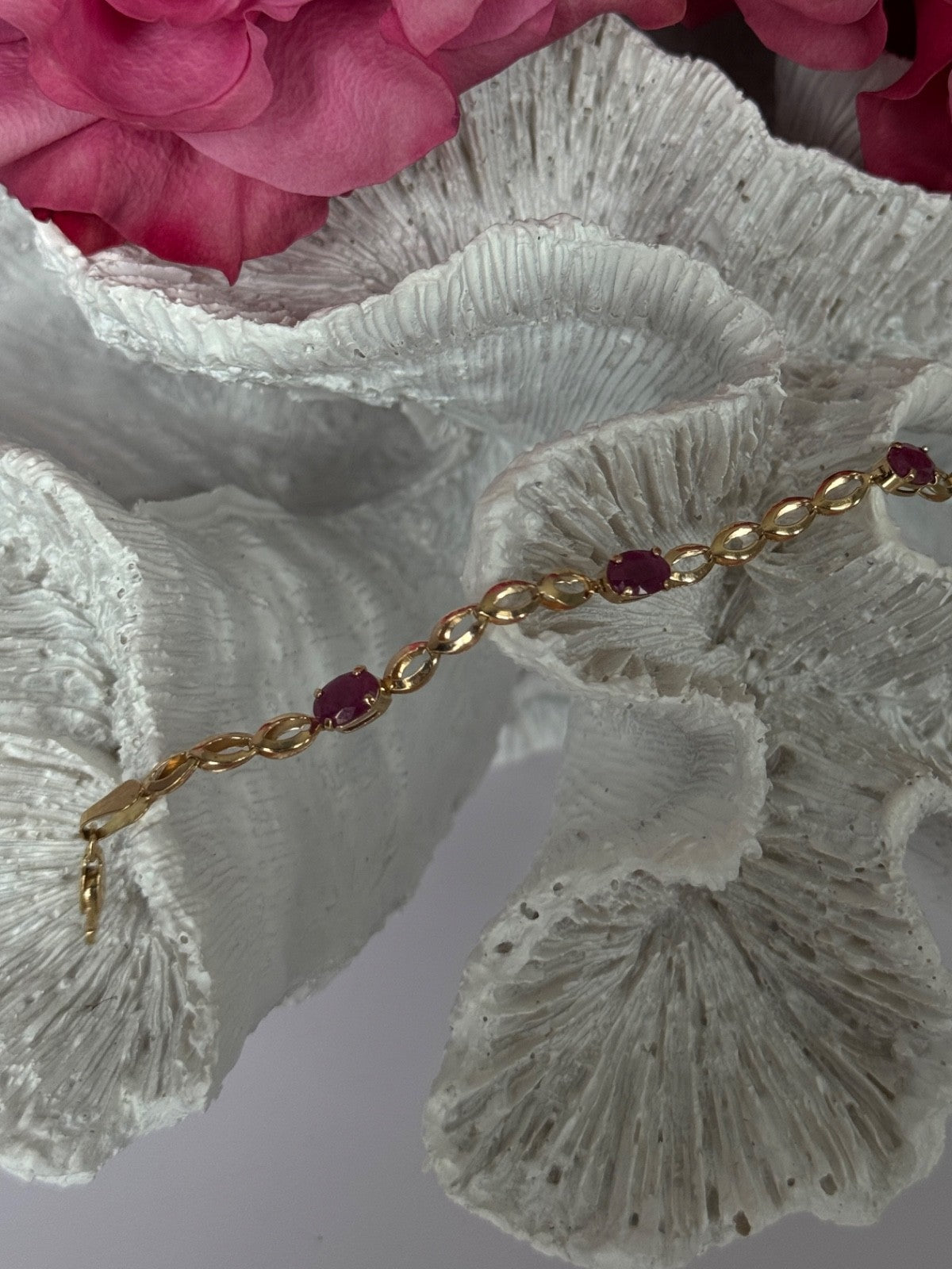 14K Yellow Gold Ruby Bracelet Length 7