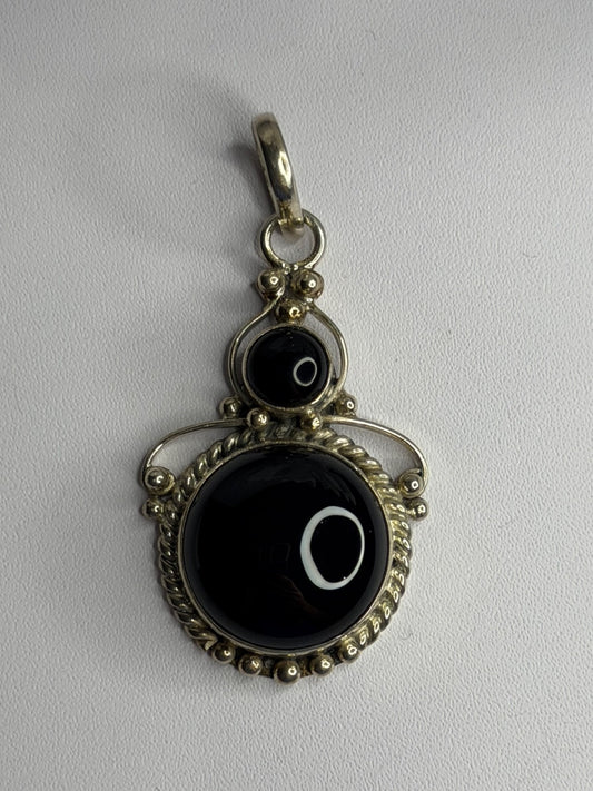 Vintage 925 Sterling Silver Agate Pendant Length 2 in