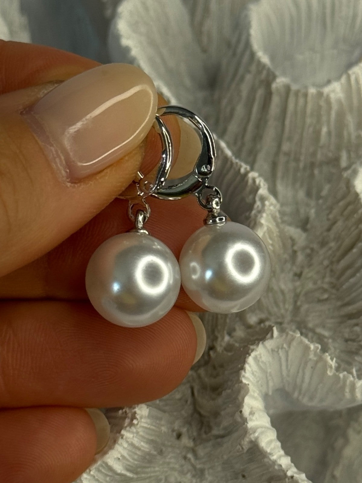 925 Sterling Silver Pearl Earrings Length 1.10 Inch