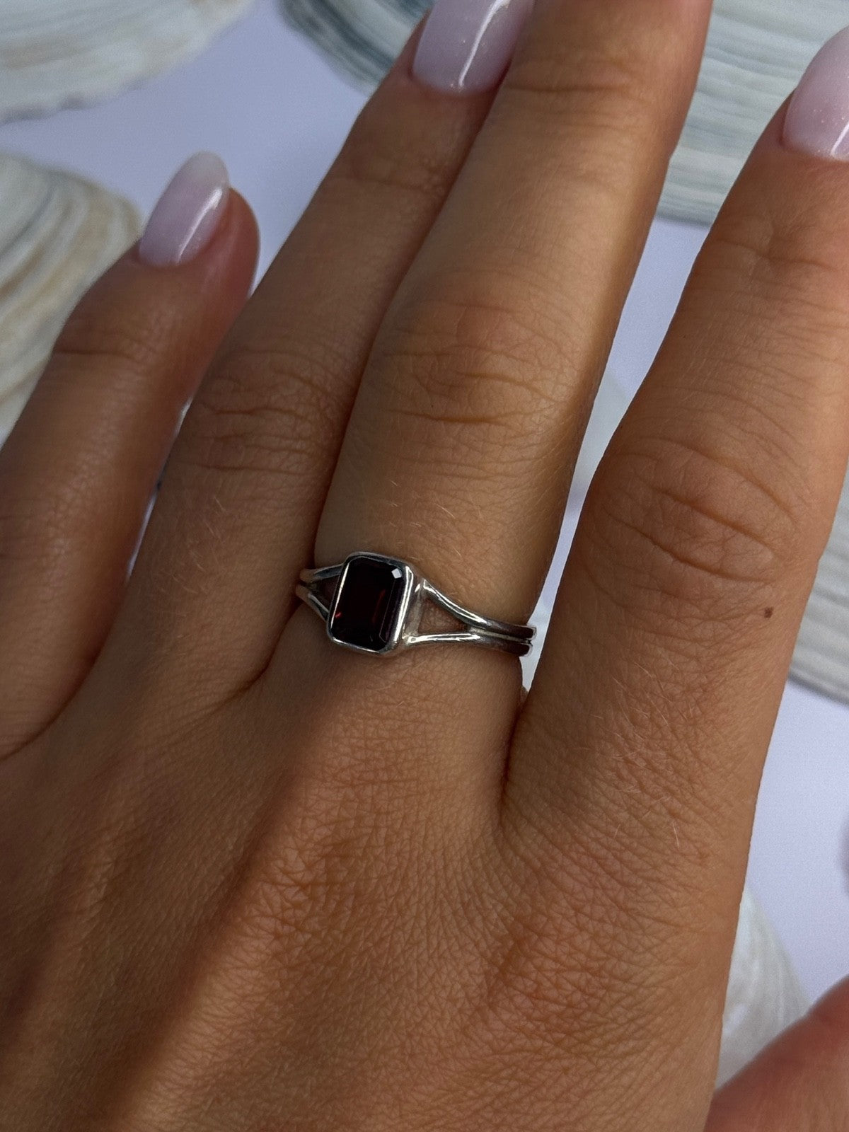 Classy 925 Sterling Silver Garnet Ring Size 8