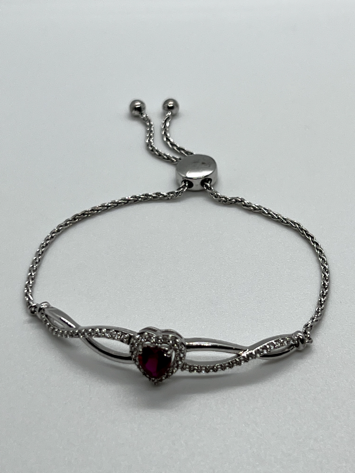 925 Sterling Silver Spinel & CZ Heart Bracelet