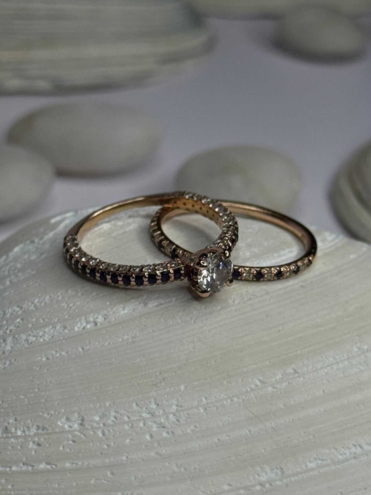 14K Rose Gold Sapphire & Diamond Set of Rings Size 7