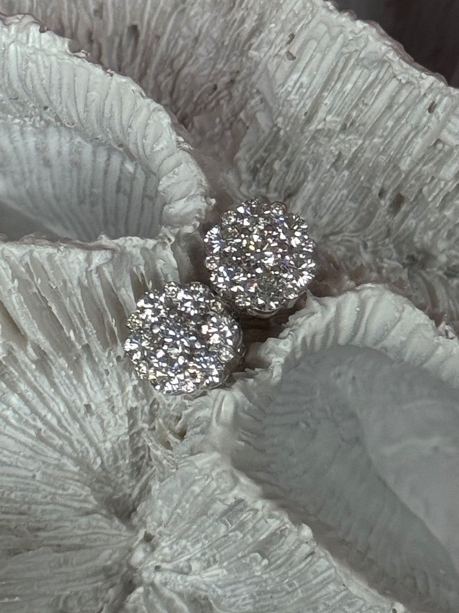 14K White Gold Diamond 2.08 TCW Flower Earrings