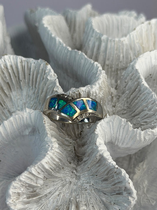 925 Sterling Silver Opal & Beryl Ring Size 7