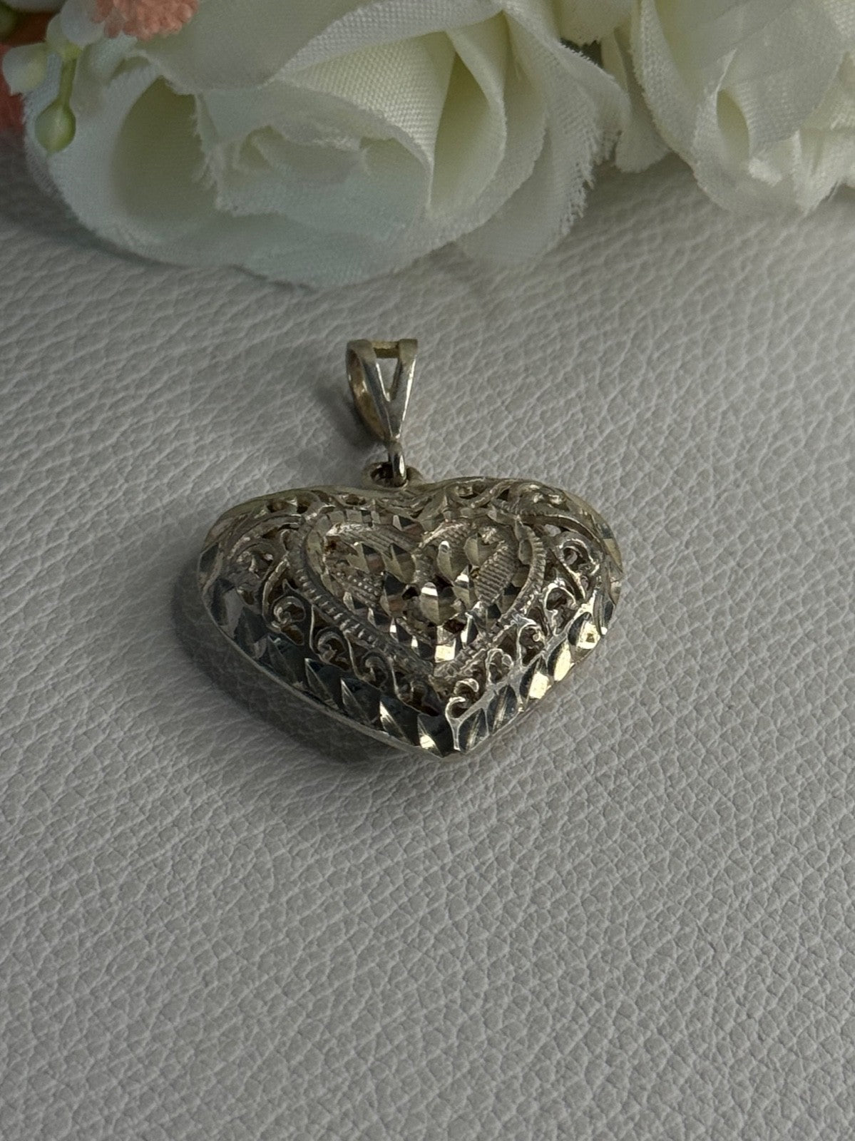 925 Sterling Silver Heart Pendant Length 1.40 Inch