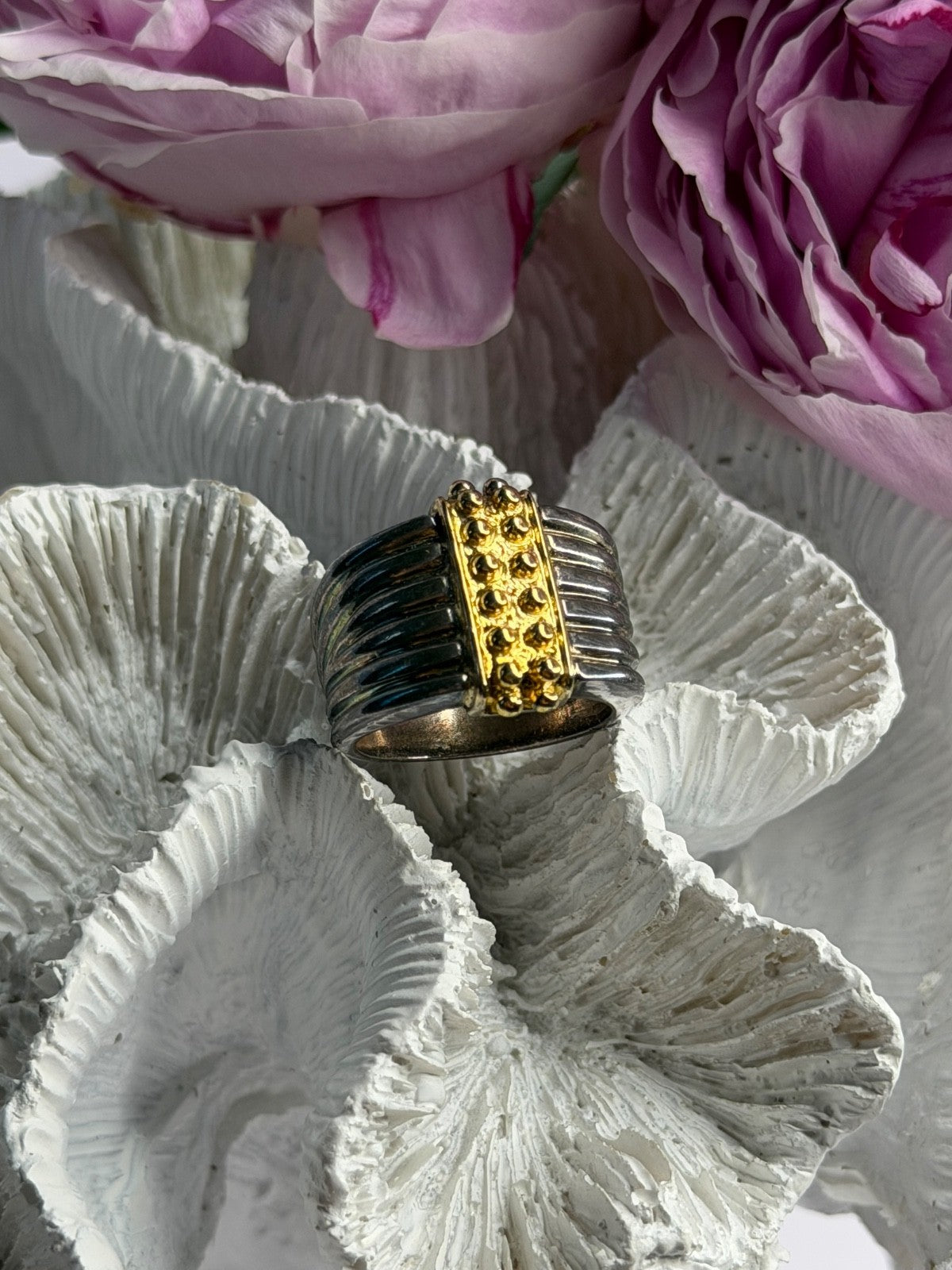 Italy Milor 925 Sterling Silver Gold Plated Part Ring Size 7