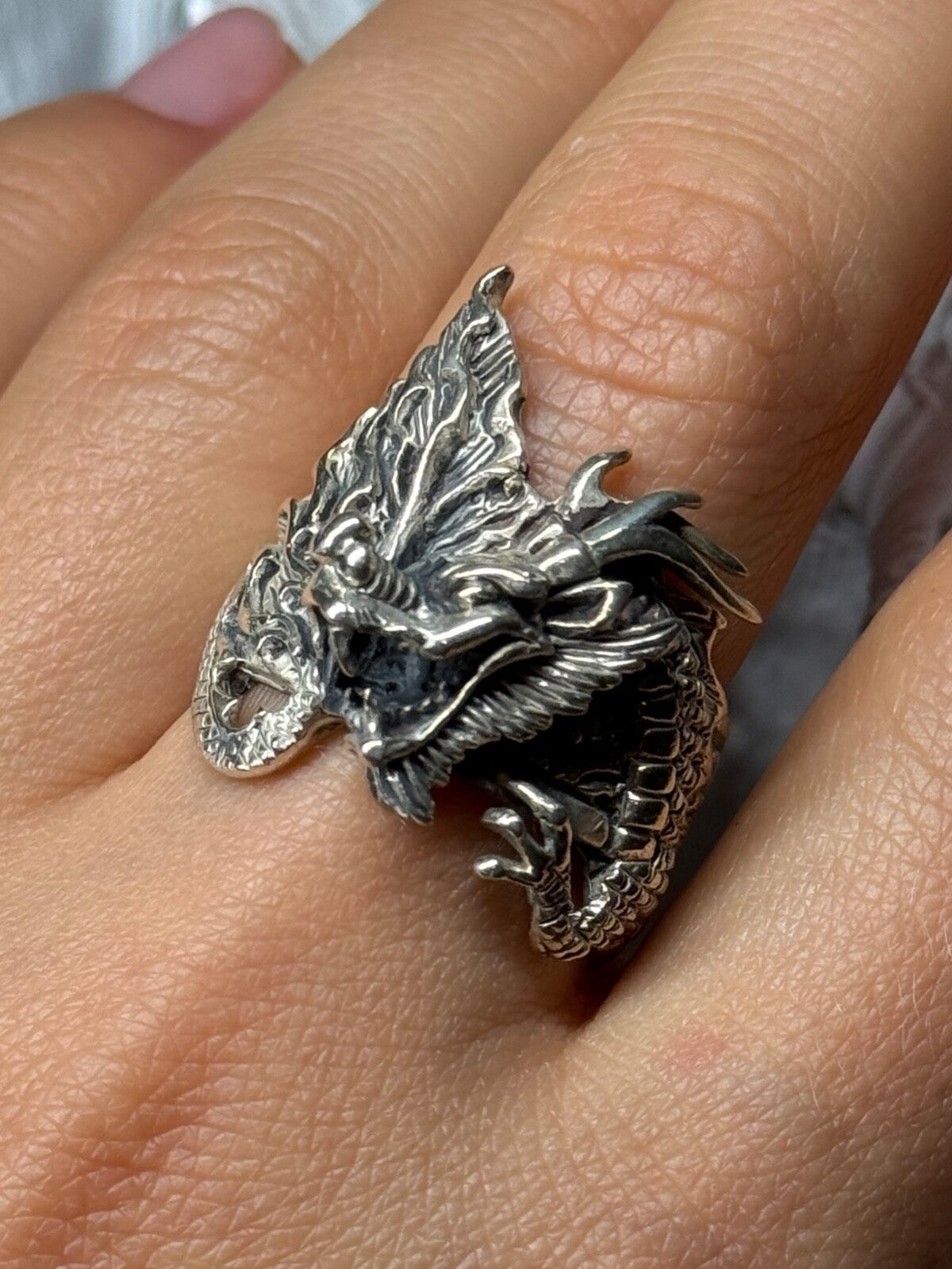 925 Sterling Silver Dragon Ring Size 9