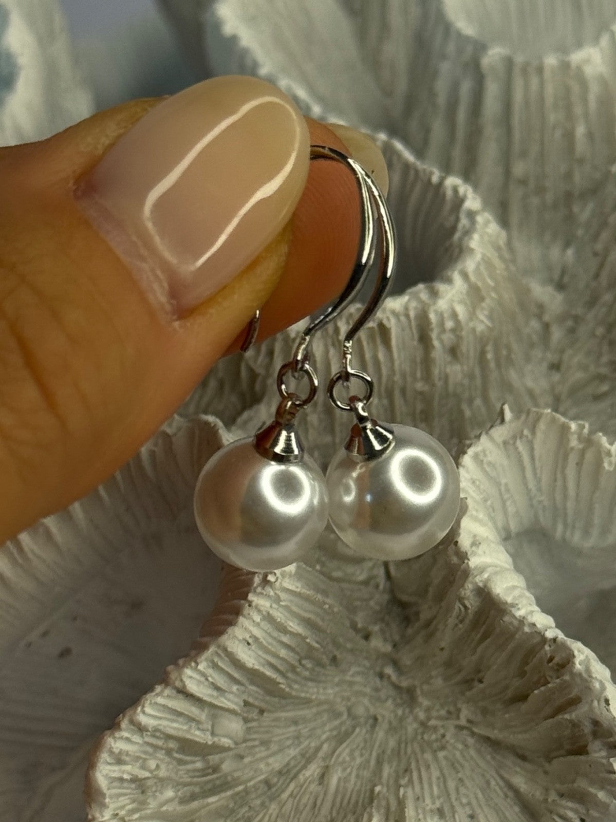 925 Sterling Silver Pearl Earrings Length 1.20 Inch