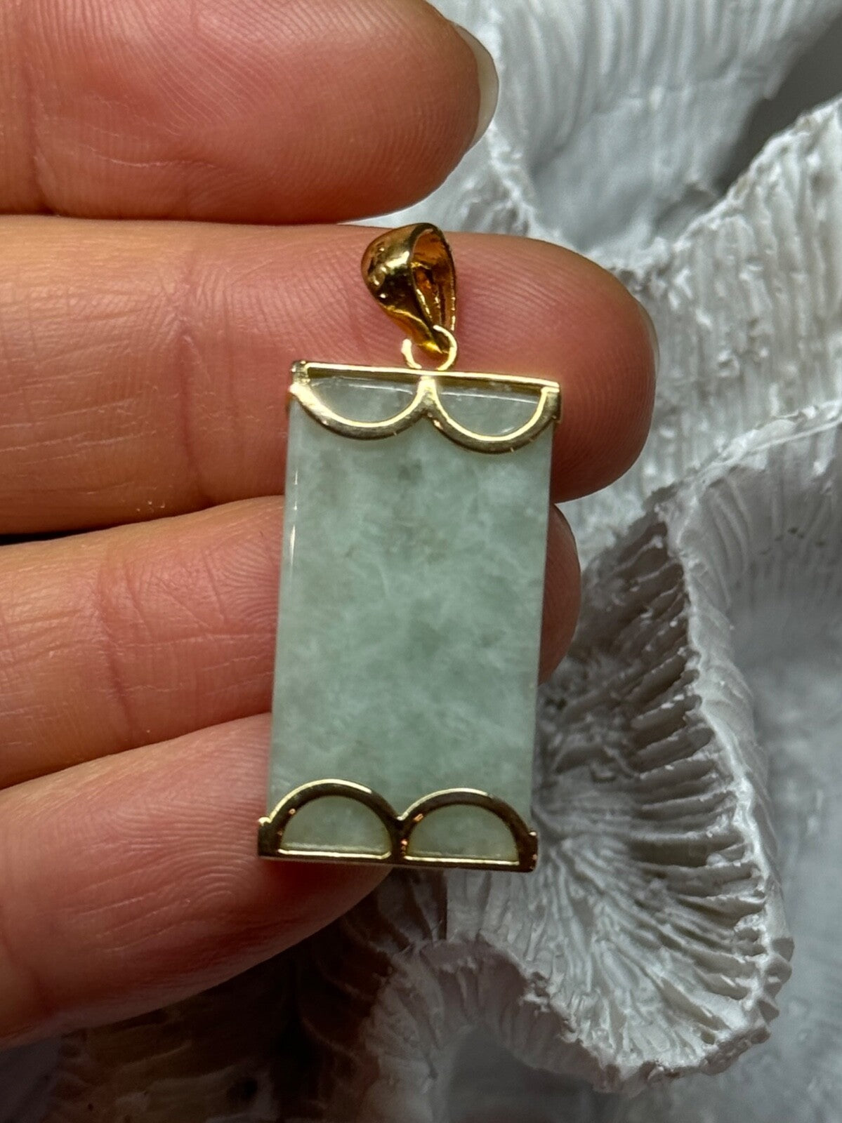925 Sterling Silver Gold Plated Jadeite Pendant Length 1.5 Inch