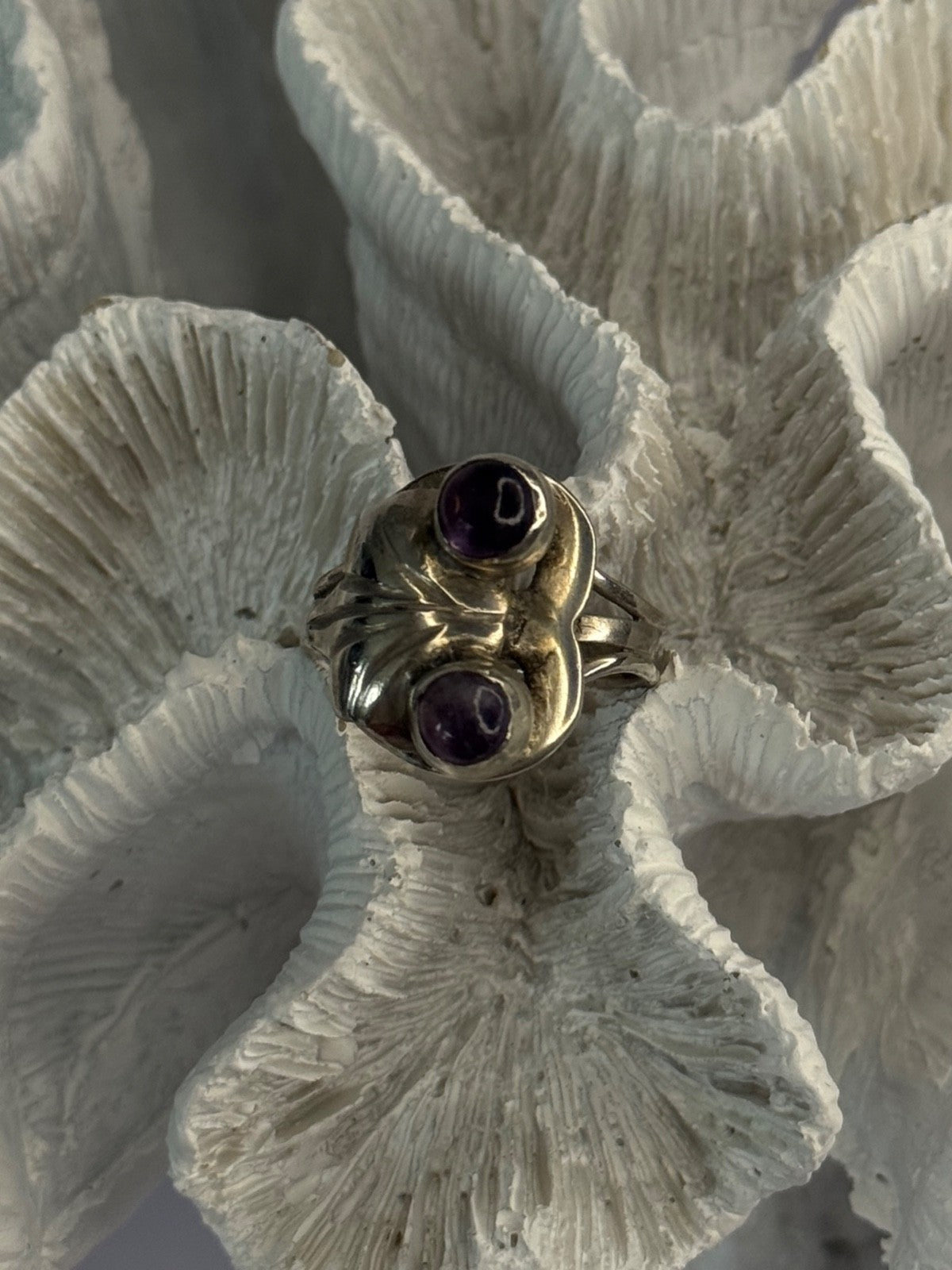 Vintage 925 Sterling Silver Amethyst Ring Adjustable