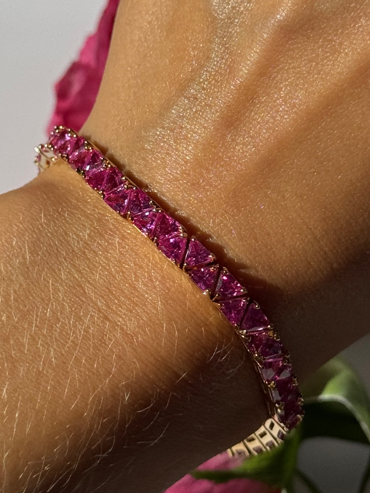 925 Sterling Silver Gold Plated Pink Topaz Bracelet 7 Inch