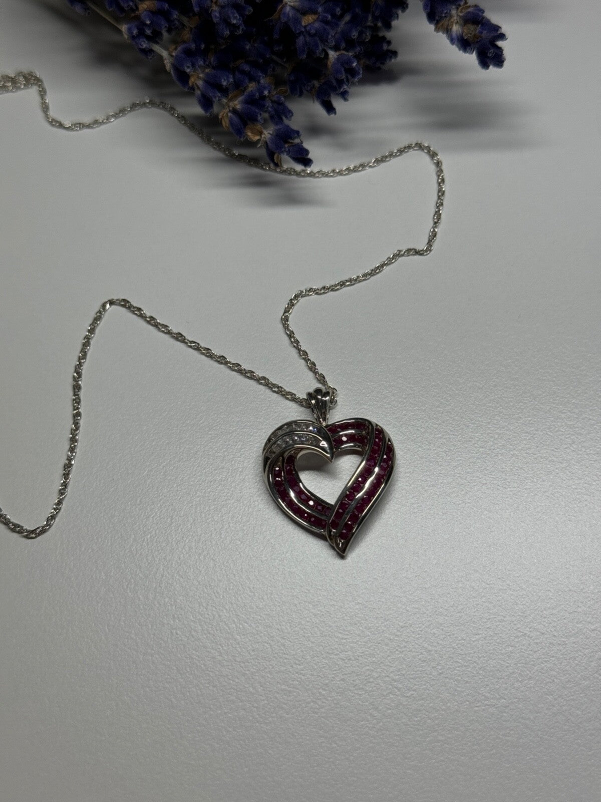 925 Sterling Silver Necklace Pink & White Spinel