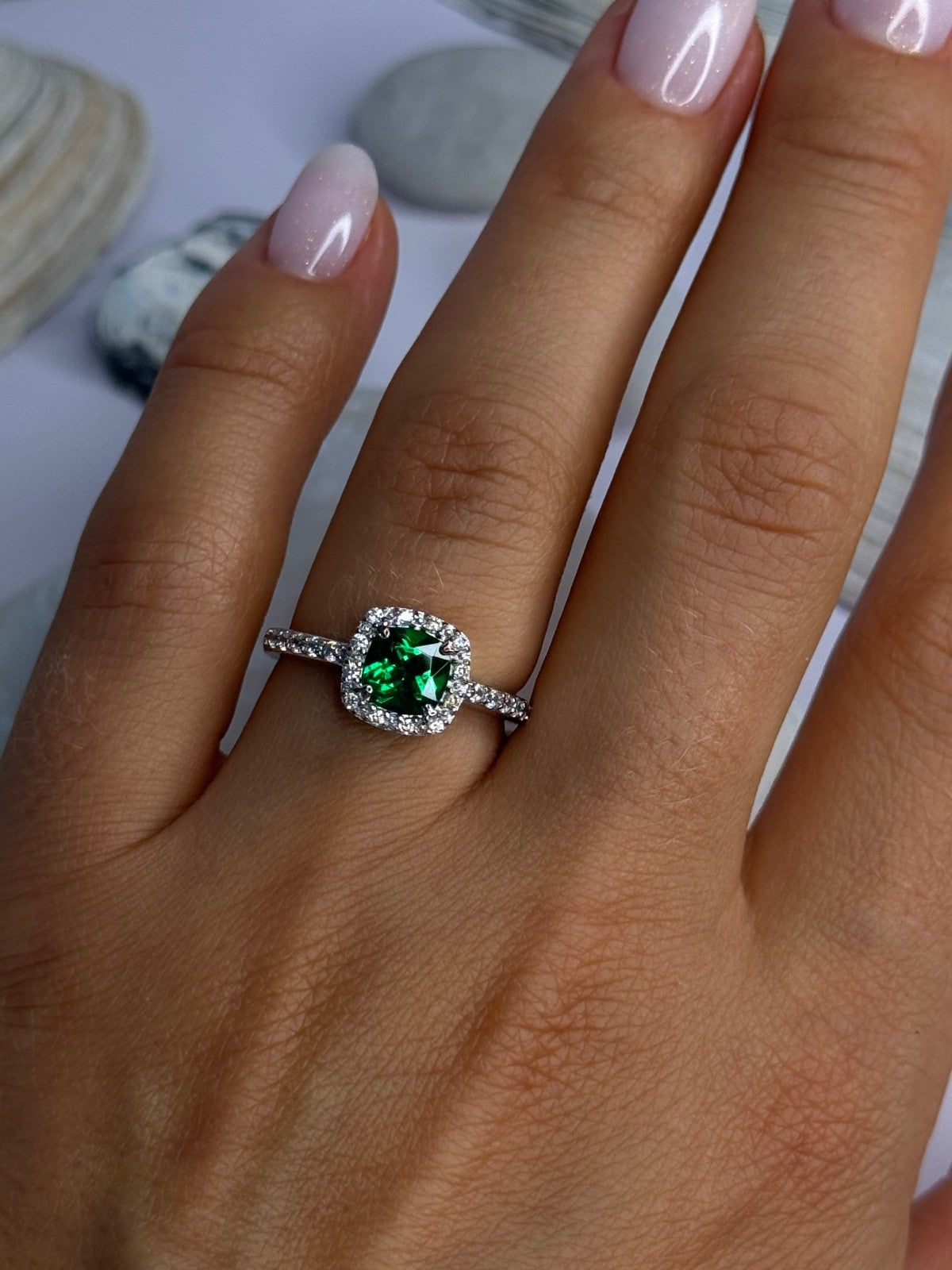 925 Sterling Silver Emerald & Beryl Ring Size 7