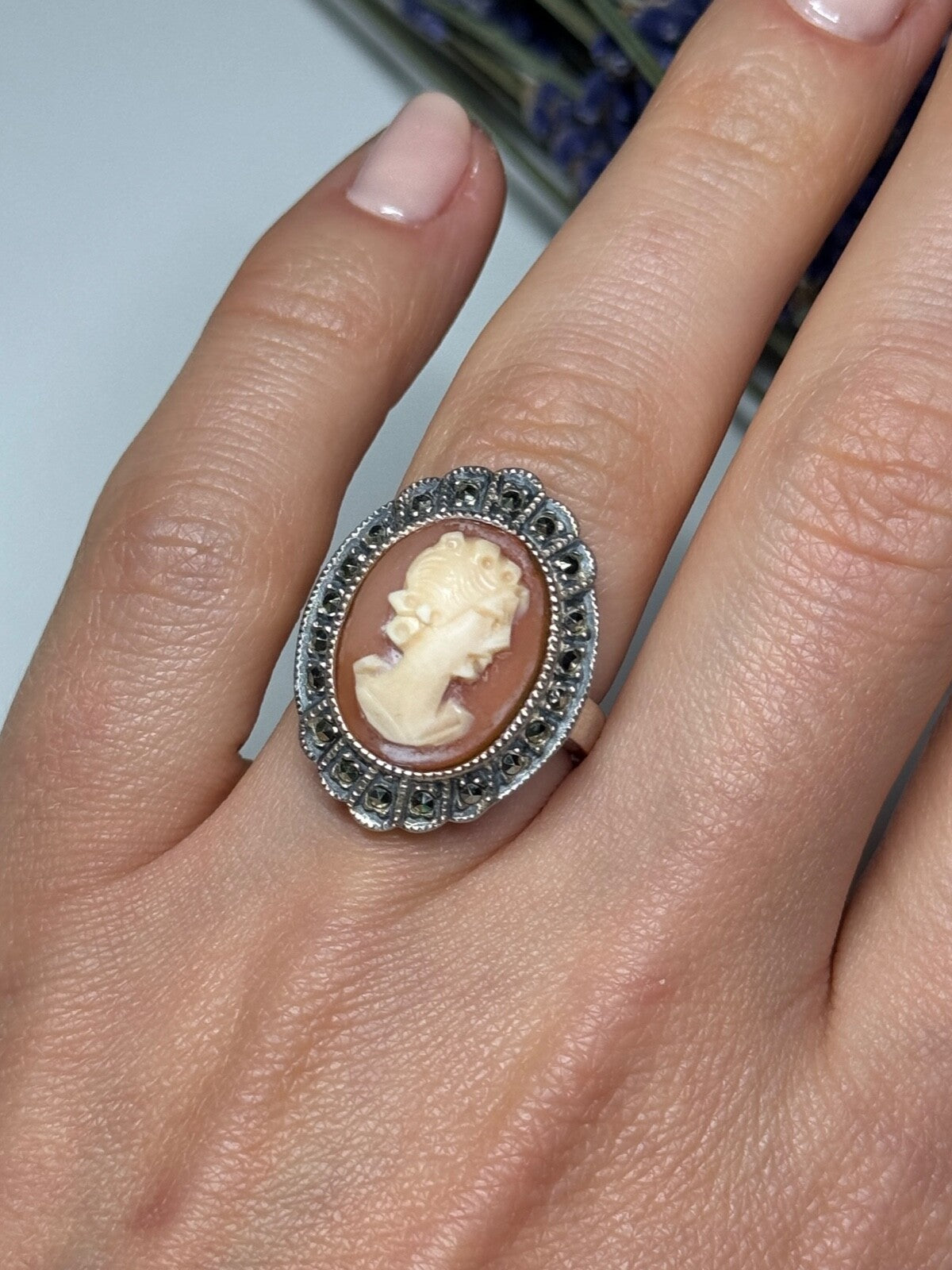 Vintage Cameo 925 Sterling Silver Ring Size 5