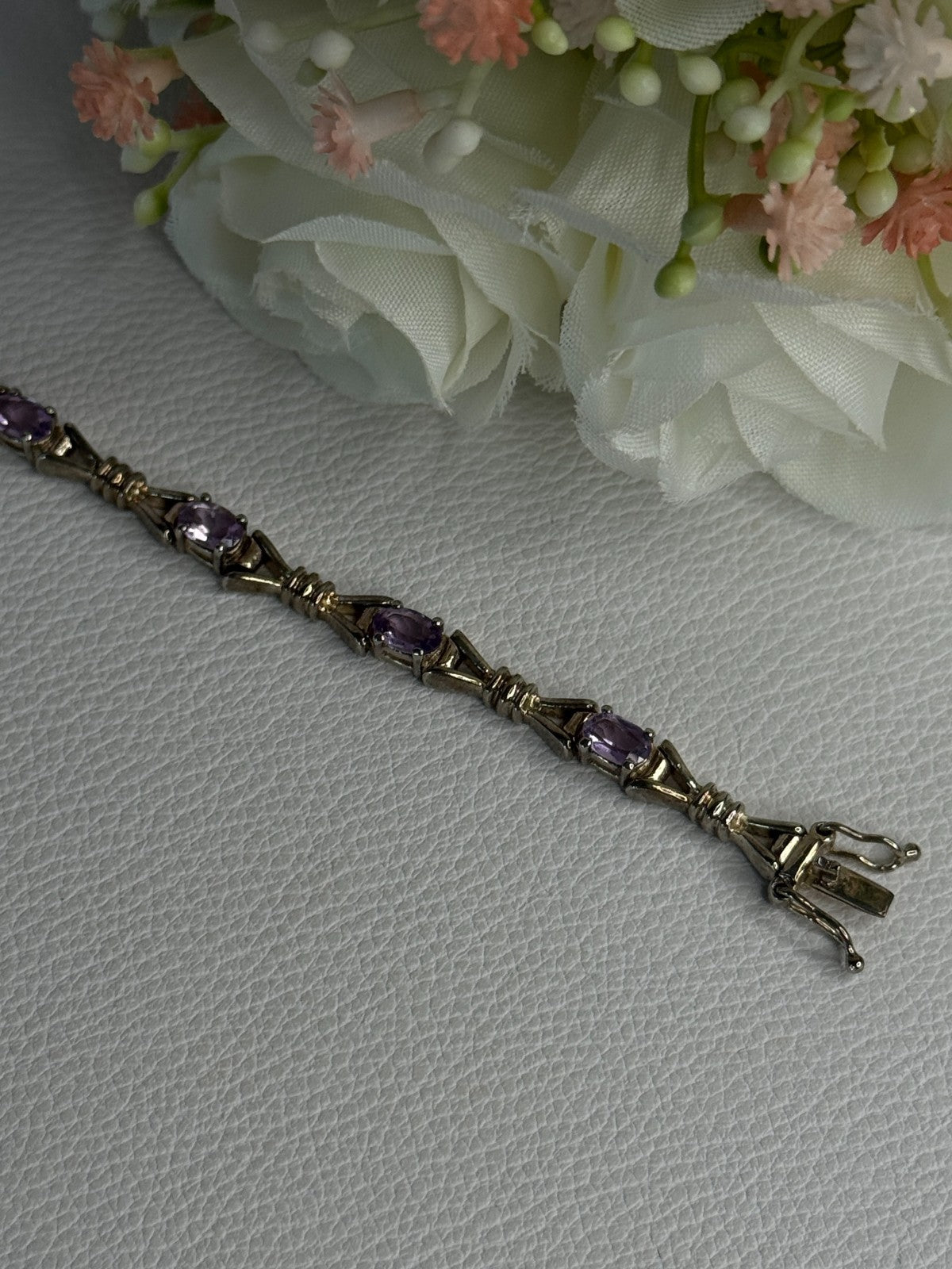 925 Sterling Silver Amethyst Bracelet Length 7.5