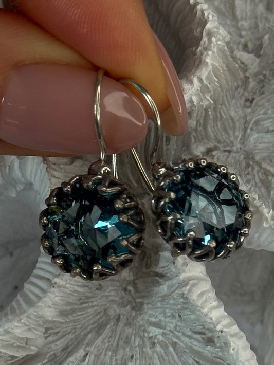 925 Sterling Silver Blue Tourmaline Earrings Length 1 Inch